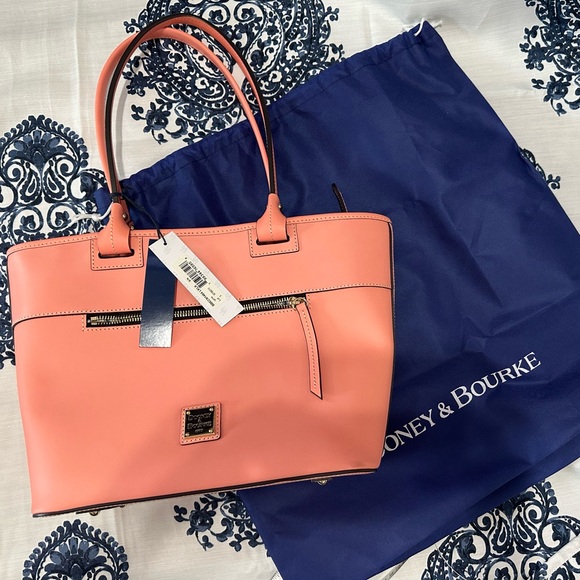 NWT Dooney & Bourke Pink/ Peach/ Coral Leather Tote Bag - Picture 1 of 8